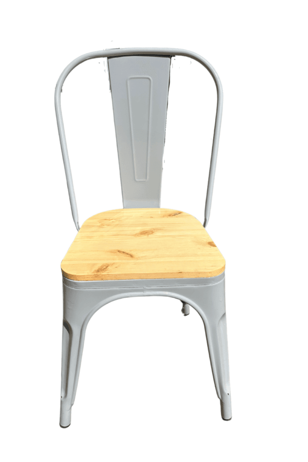 Silla Tolix Gris con Asiento de Madera
